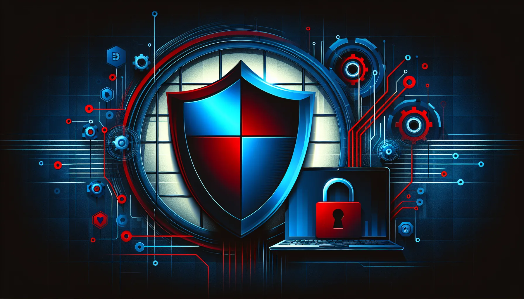 Laptop screen showing Windows compatibility error with five decision path arrows