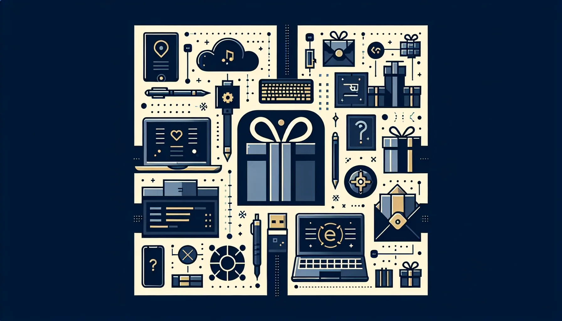 Neatly wrapped practical tech gadgets arranged on a desk for remote workers