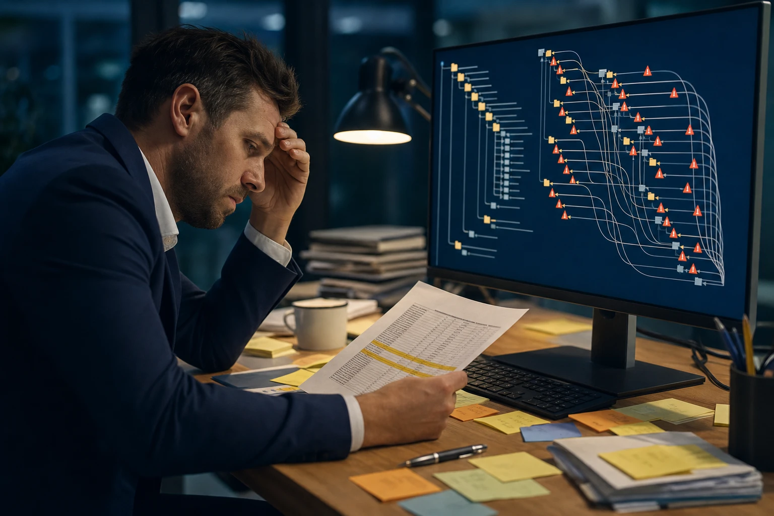 An accountant reviewing folder permission settings on a laptop screen with a shared drive directory open