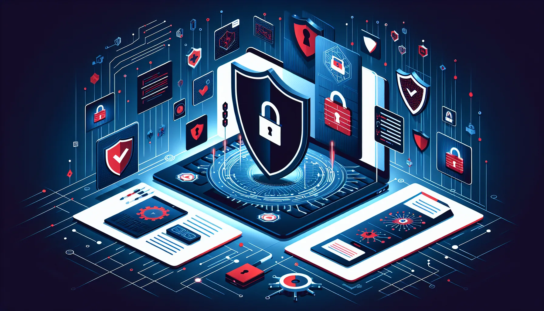 Phishing hook dangling over a beach vacation scene targeting an out-of-office employee